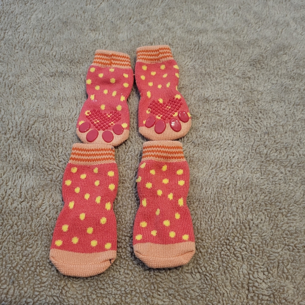 Pet Pink and Yellow Polka Dot Non-Slip Socks